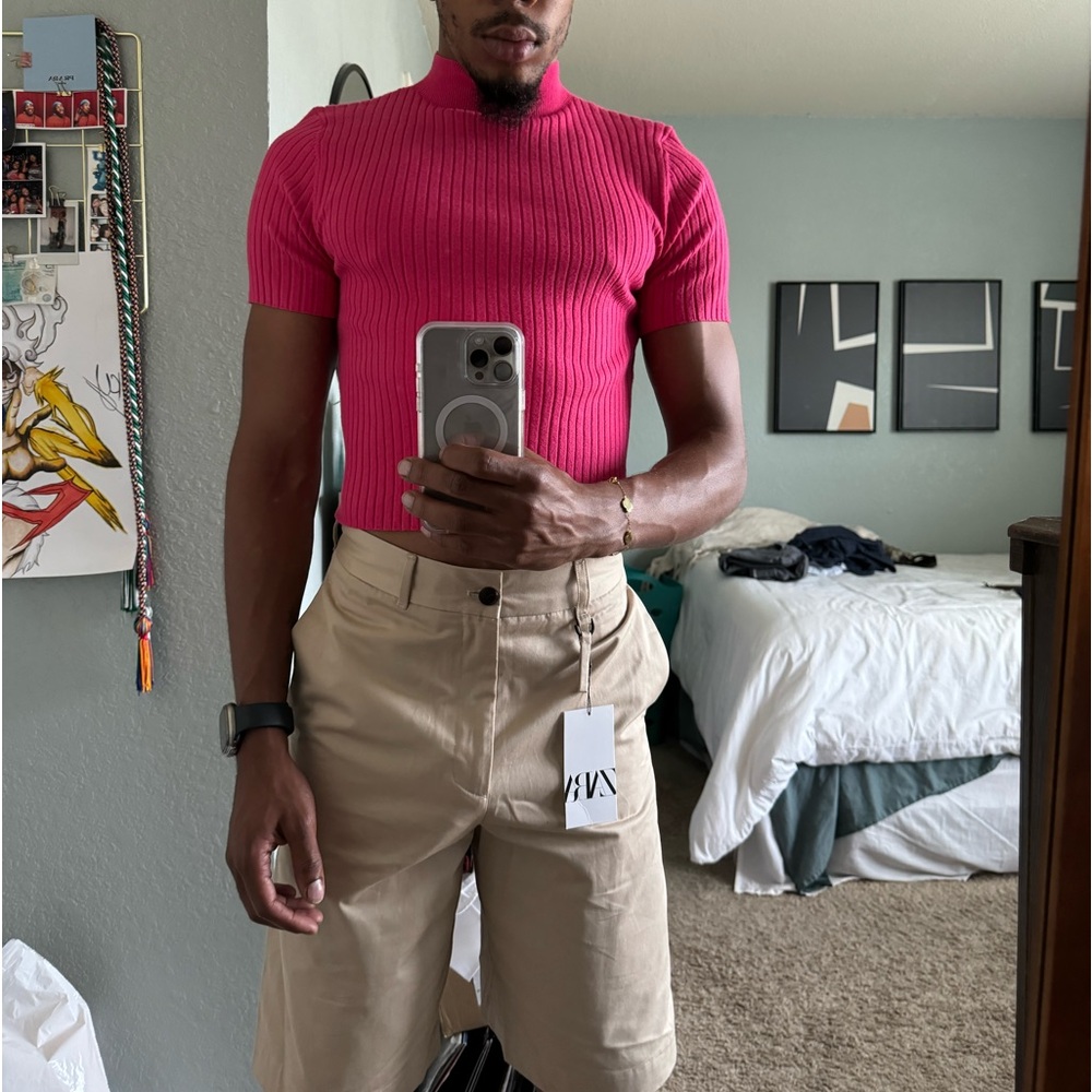 Pink cropped turtle neck